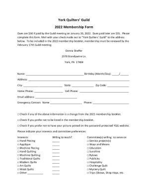 Fillable Online Membership Renewal Form York Quilters Guild Fax