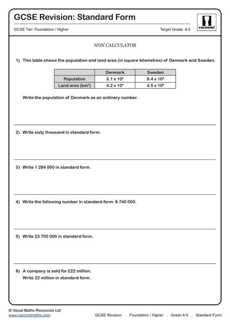 Standard Form Gcse Questions Gcse Revision Questions