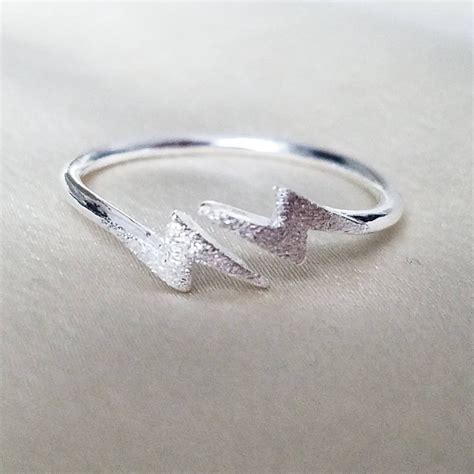 Real Solid 925 Sterling Silver Lightning Bolt Ring Minimalist Etsy