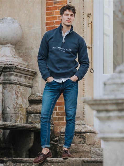 Kingswear Unisex Quarter Zip Washed Navy Beaumont And Bear