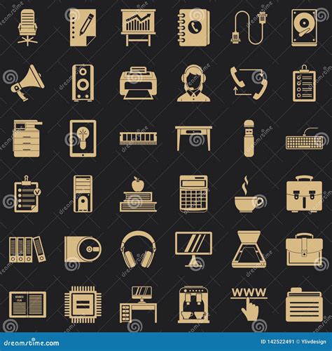 Work Folder Icons Set, Simple Style Stock Vector - Illustration of ...