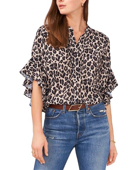 Vince Camuto Womens Ruffle Sleeve Leopard Print Blouse And Reviews