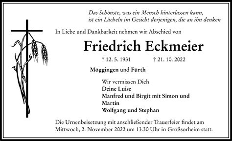 Traueranzeigen Von Friedrich Eckmeier Augsburger Allgemeine Zeitung