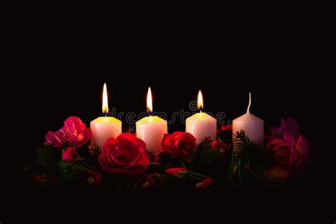 Advent Wreath with Four Candles, 3 Candles Burning Stock Image - Image of decorative, greeting ...