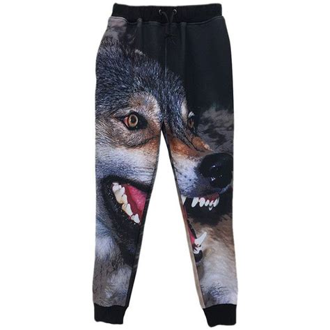 Black Ladies Wolf Printed Casual Jogger Sweatpants Casual Joggers