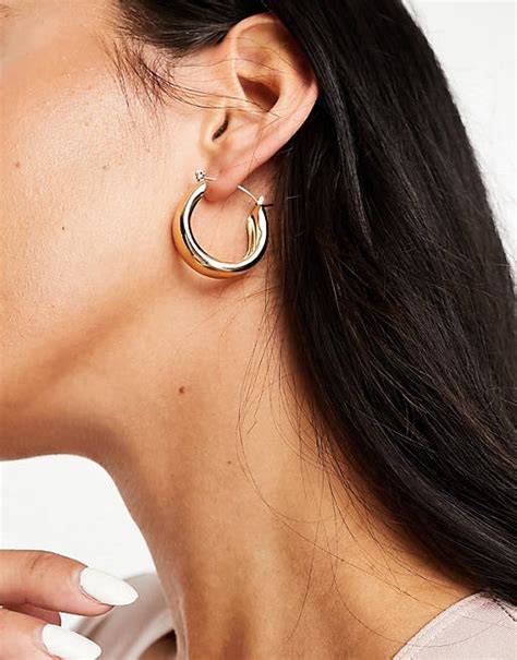 Designb London 30mm Chunky Hoop Earrings In Gold Asos