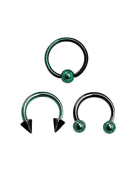 Green And Black Septum Rings 3 Pack 16 Gauge Spencers Septum