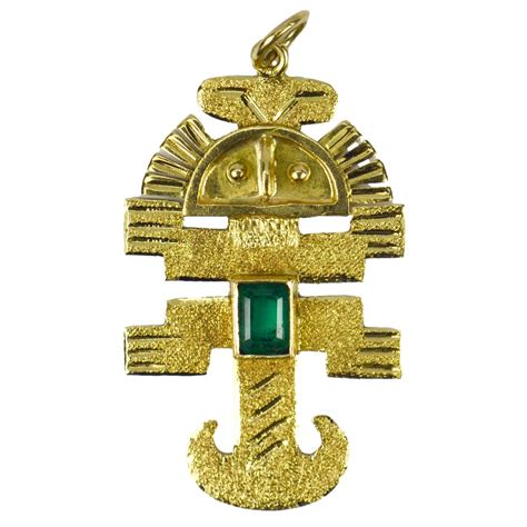 Inca God Icon 18K Yellow Gold Emerald Charm Pendant For Sale at 1stDibs ...