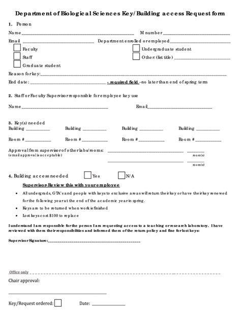 Fillable Online Mtu Department Of Biological Sciences Key Request Form