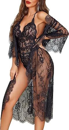 Avidlove Women Sexy Long Lace Lingerie Kimono Robe Sheer Babydoll Nightgown Nightdress At Amazon