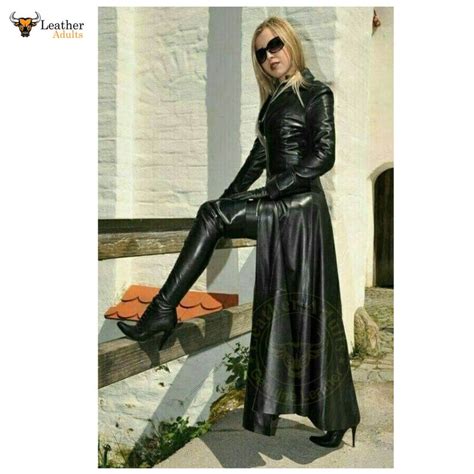 Womens Ladies Pure Black Leather Trench Steampunk Gothic Matrix Coat J Leather Adults