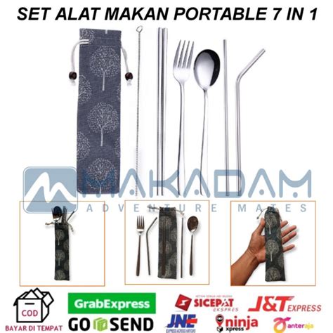 Jual Paket Set Alat Makan Sendok Garpu Sumpit Sedotan Stainless Travel