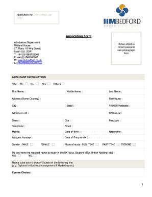 Fillable Online Application Form Pdf Iim Bedford Fax Email Print