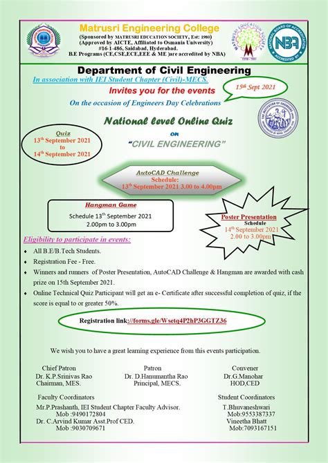 Civil – Engineer’s Day Celebrations, 13,14 Sept-2021 – Matrusri ...