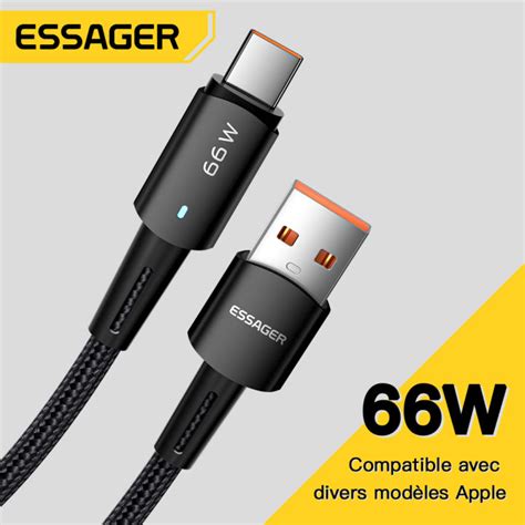 Essager 6A 66W USB Type C Cable Fast Charging Wire For Samsung Xiaomi