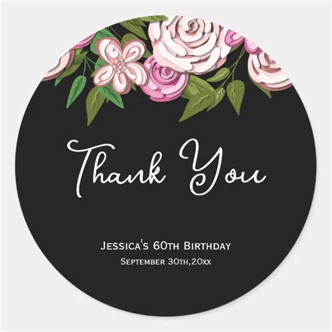 Modern Floral Script Thank You Classic Round Sticker Zazzle