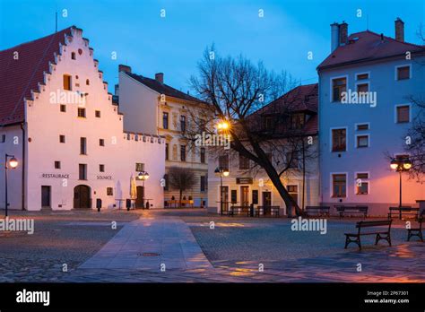 Historic Building Named Solnice On Piaristicke Namesti At Twilight