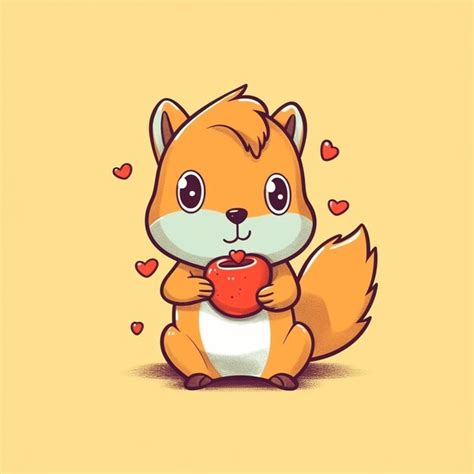 Premium AI Image Cartoon Squirrel Holding A Heart With A Yellow