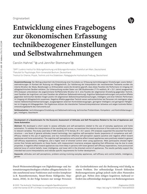 Pdf Entwicklung Eines Fragebogens Zur Konomischen Erfassung