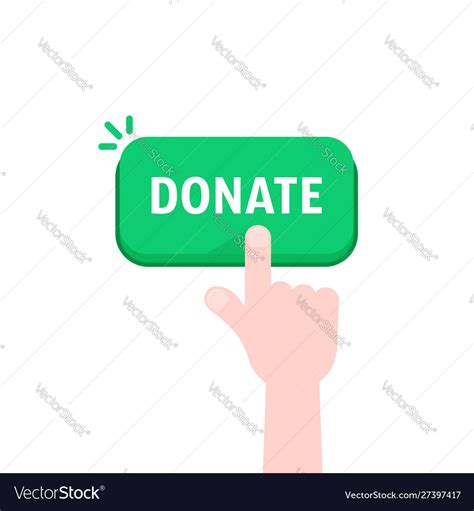 Hand Push On Donate Green Button Royalty Free Vector Image