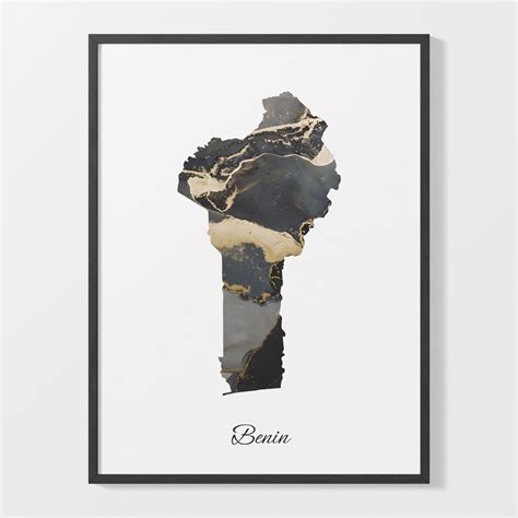 Benin Art Print, Beninese Map Poster, Elegant Country Artwork, Black ...