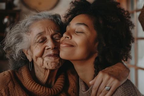 Premium Photo Tender Moment As Adult Daughter Kisses Elderly Mothers Cheek In Loving Embrace