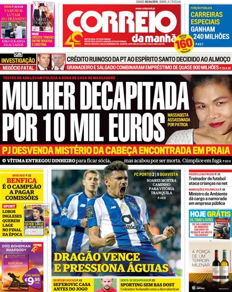 Capa Correio da Manhã 6 abril 2019 capasjornais pt