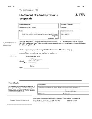 Fillable Online Statement Of Administrator S Proposals PwC Fax Email