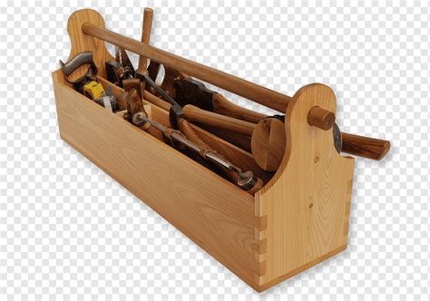 Old Carpenter Wooden Toolbox With Tools Isolated On Stock Photo