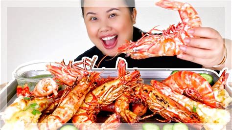 Giant Shrimp Seafood Boil Mukbang Tiger Shrimp Eating Show Youtube