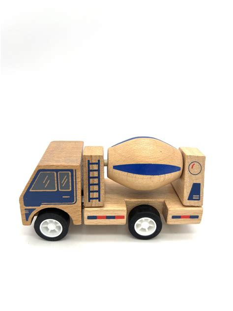 wooden modular assembly car toy blue cement truck interchangeable