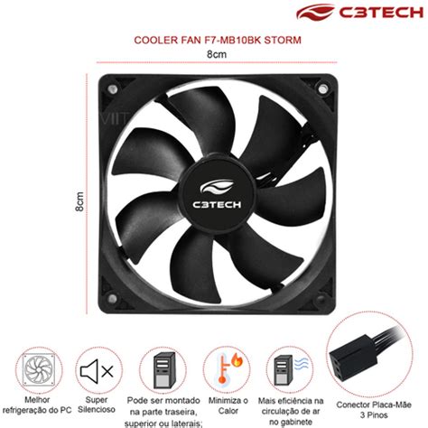 Cooler Fan Silencioso Ventilador 80mm 3 Pinos C3tech F7 MB10BK Storm