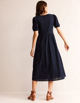 Broderie Midi Tea Dress Navy Boden Uk