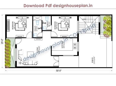 Indian style 25x50 house plan with 2 bedroom