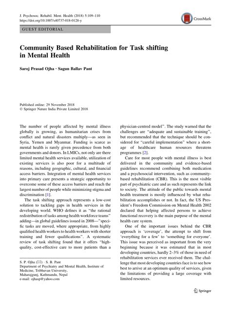 Pdf Community Based Rehabilitation For Task Shifting In Mental Health