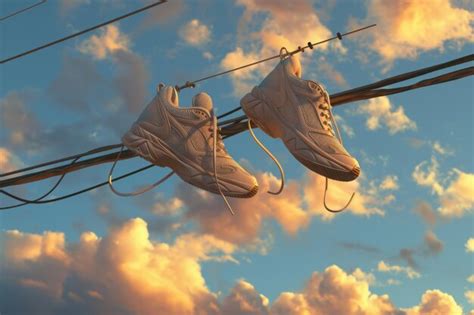 Premium Photo Tennis Shoes Hanging From Power Line Basketball Shoes