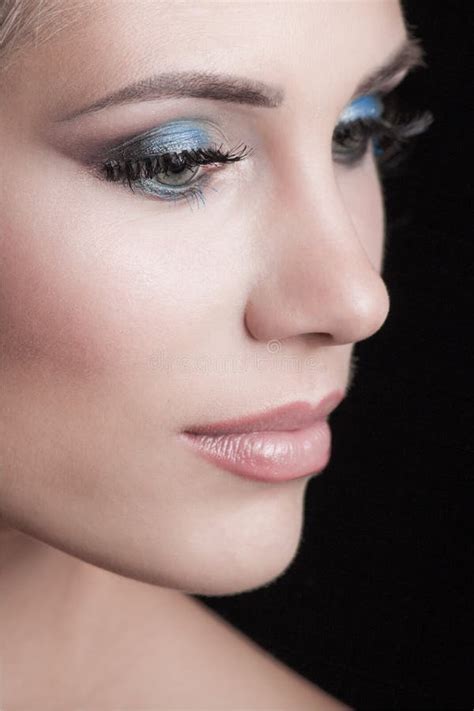 Beauty Woman Portrait with Blue Eyes and Makeup Closeup Stock Image ...