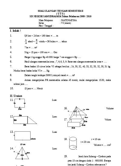 Contoh Soal Matematika Kelas 6 Satu Trik