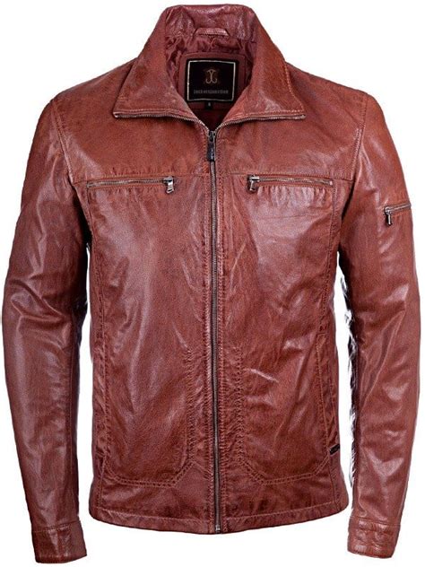 Mens Waxed Sheepskin Fashion Leather Jacket Tan Brown