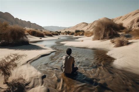 Persona Perdida En El Desierto Viendo Espejismos De Oasis Y Agua Fresca