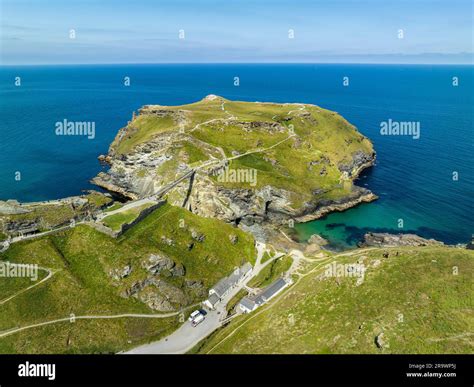 Aerial View Of The Rugged Coastline On The Celtic Sea With The Tintagel