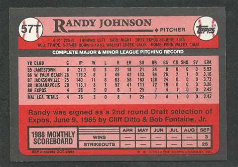 1989 Topps Traded 57T RANDY JOHNSON Seattle Mariners ROOKIE CARD 14