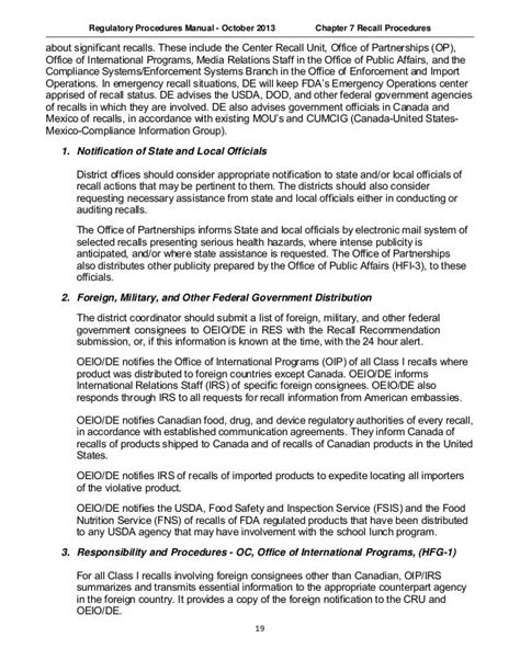 Recall Procedures Food Safety