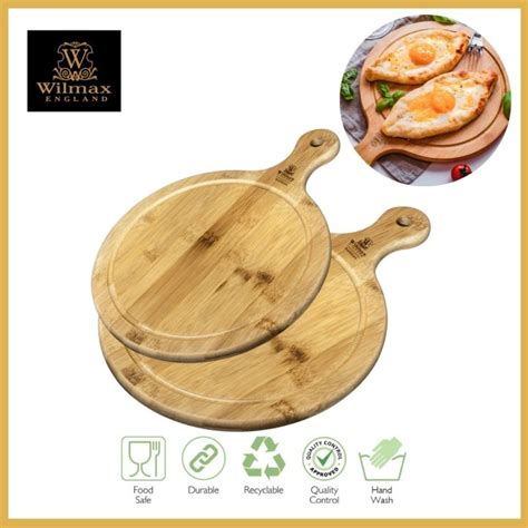 Wilmax Natural Bamboo Serving Board With Handle Pizza Tray Snack Plate