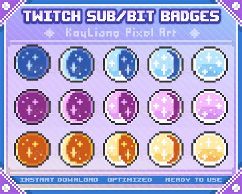 Twitch Sub Badges Package Cute Pixel Style, Moon and Star, Lunar Bit ...