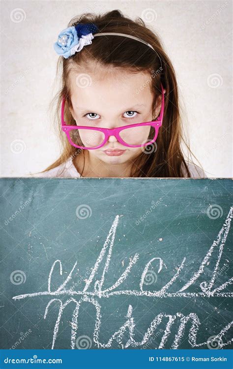 Miserable Girl Standing Behind The Blackboard Stock Image Image Of Classroom Learning 114867615