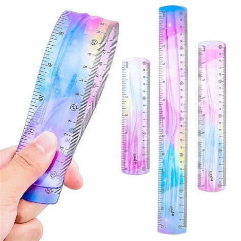 3 PCS Flexible Ruler 15 20 30cm Dual Scale Bendable Ruler Pastel Clear