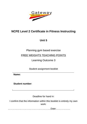 Ncfe Level 2 Certificate In Fitness Instructing Unit Assessment Booklets Teaching Resources