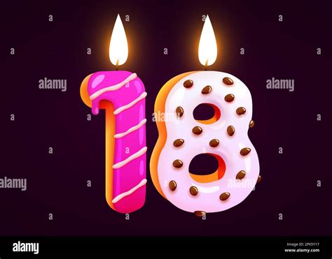 Birthday Cake Font Number 18 With Candle One Year Anniversary Tasty Collection Vector