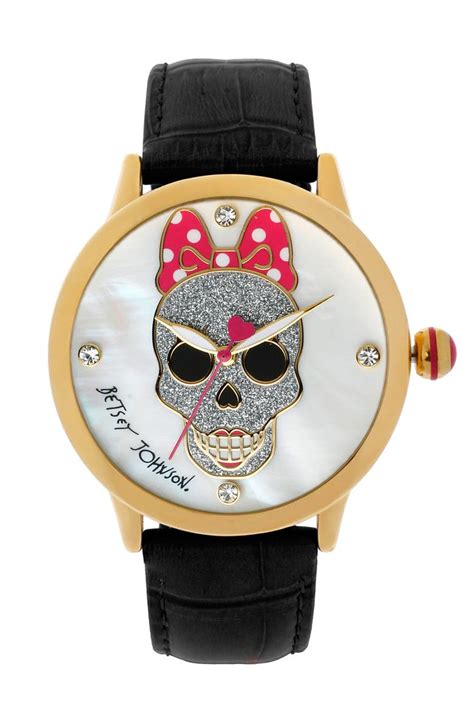 Betsey Johnson Skull Dial Leather Strap Watch 41mm Nordstrom